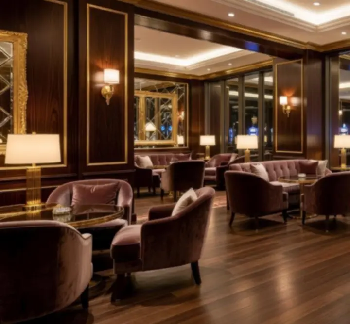 Luksusowe wnętrza strefy kasynowej w stylu premium lounge