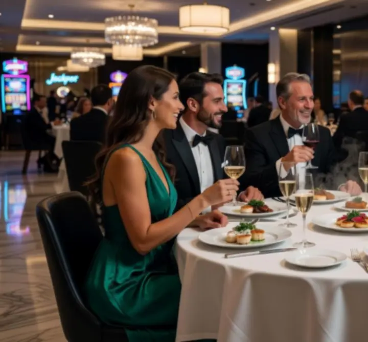Eleganckie dania serwowane przy stoliku w strefie kasynowej Strefa Live