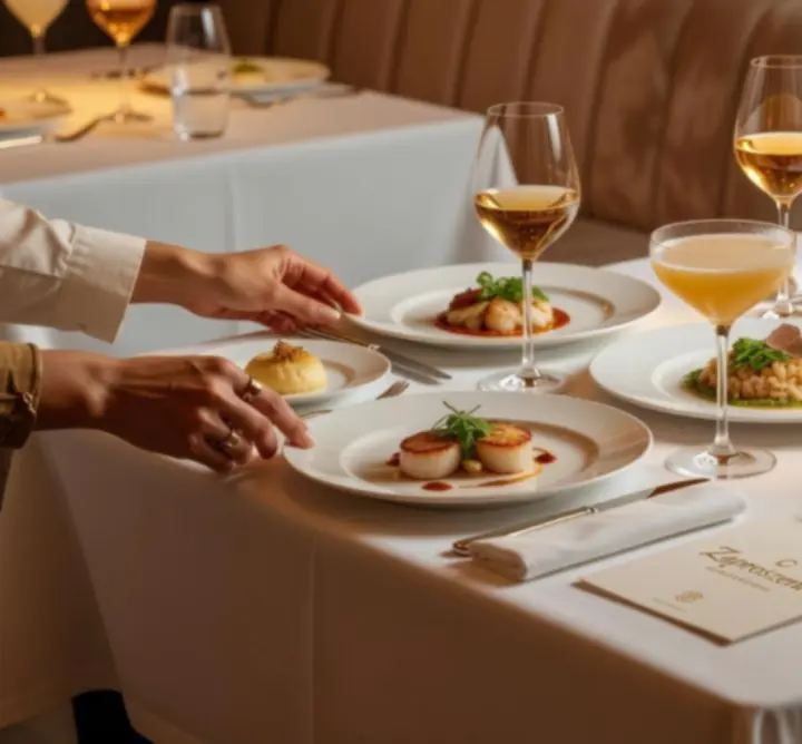Elegancko zaaranżowany stół w restauracji z koktajlami i daniami degustacyjnymi