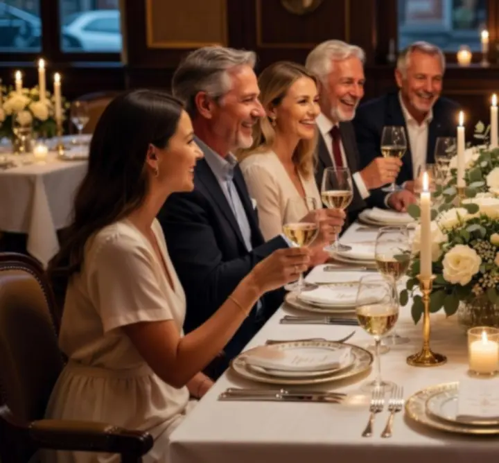 Elegancko nakryty stół na prywatne przyjęcie w restauracji Strefa Live
